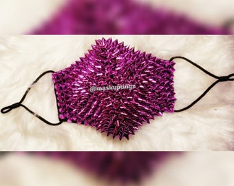 Purple Metal Spike Tingz Unisex Adjustable Fashion Punk Face Mask, Ships Next Business Day