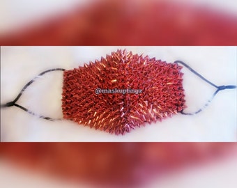 Red Metal Spike Tingz Unisex Adjustable Fashion Punk Face Mask, Ships Next Business Day