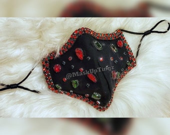 LIMITED EDITION*** Christmas Princess Diamond Gem Embellished Red& Green Jeweled Festive Sparkly Bling Seasonal Unisex Luxury Face Mask