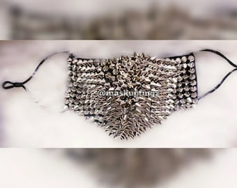 Silver Spiked Unisex Adjustable Fashion Punk Face Mask| Burning Man Dust Mask| Festival Face Mask| Ships Next Business Day | Steampunk Mask