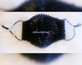 Black Spiked Unisex Adjustable Fashion Punk Face Mask| Burning Man Dust Mask| Festival Face Mask| Ships Next Business Day | Steampunk Mask