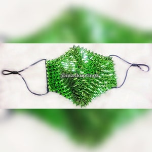 Green Spiked Unisex Adjustable Fashion Punk Face Mask| Burning Man Dust Mask| Festival Face Mask| Ships Next Business Day | Steampunk Mask