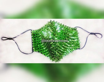 Green Spiked Unisex Adjustable Fashion Punk Face Mask| Burning Man Dust Mask| Festival Face Mask| Ships Next Business Day | Steampunk Mask