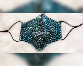 Baby Blue Spiked Unisex Adjustable Punk Face Mask| Burning Man Dust Mask| Festival Face Mask| Ships Next Business Day | Steampunk Mask