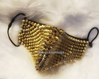Gold Spiked Unisex Adjustable Fashion Punk Face Mask| Burning Man Dust Mask| Festival Face Mask| Ships Next Business Day | Steampunk Mask
