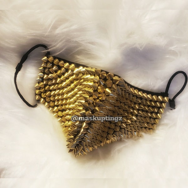 Gold Metal Spike Tingz Unisex Adjustable Fashion Punk Face Mask, Ships Next Business Day