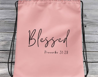Pink Drawstring Bag &quot;Blessed&quot; Bridesmaid Bag; Travel Bag, Pink; Inspirational Bag; Boss Gift; Bridesmaid Gift; Best Friend Gift; Mom Gift