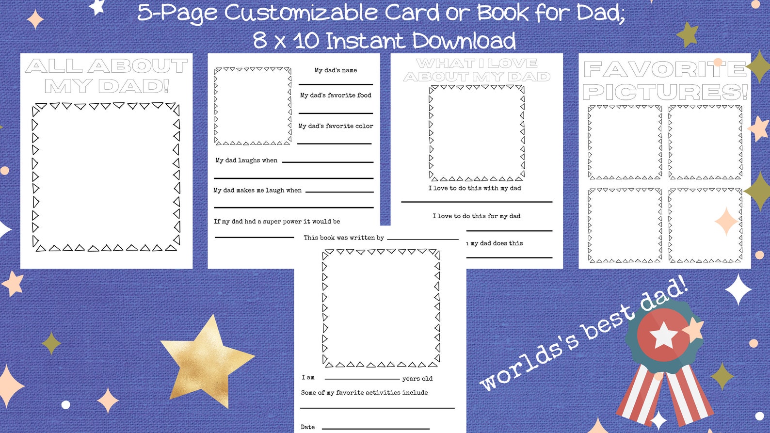 Birthday Book Template for Dad; Father's Card; Father's Printable ...