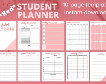 Student Planner Instant Download Red; Academic Planner; Back-to-School Planner; Daily Planner; Weekly Planner; Homework Tracker