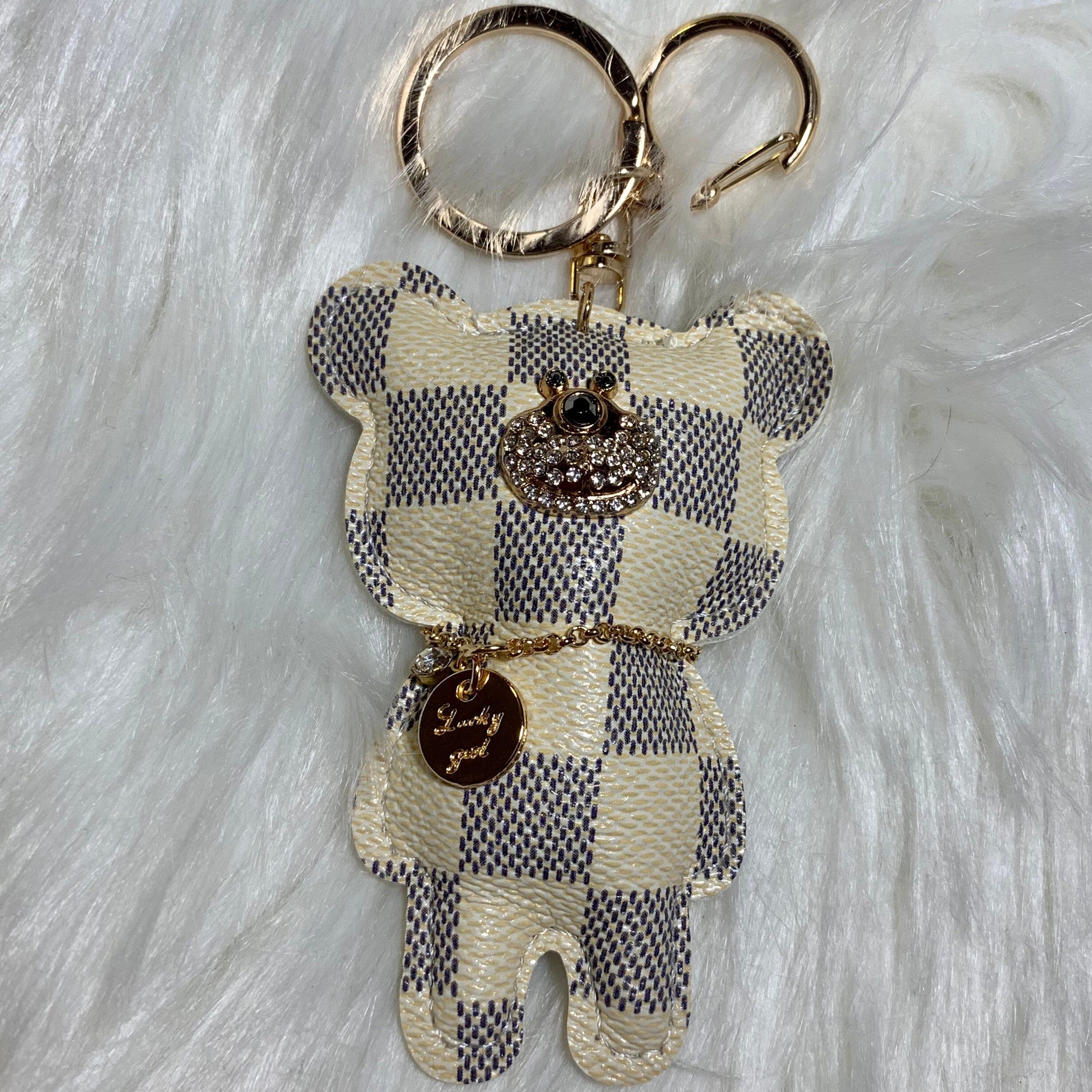 LOUIS VUITTON Shearling LV Teddy Bear Bag Charm Key Holder Black Pink  760728