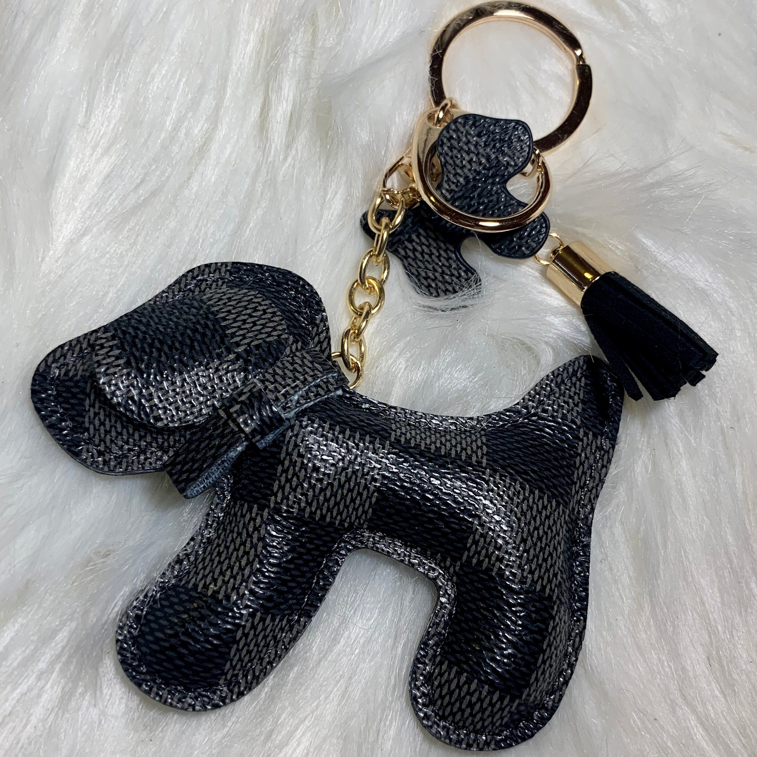 PU Leather Luxury Fashion Brown and Gold Pattern Dog Golden Retriever  Animal Keychain Tassel Purse Accessory Gift Women & Cute High Quality