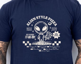 Retro Alien Pizza T-Shirt, UFO Pizza Shirt,