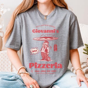 Retro Pizzeria Tshirt, Fun Food Shirt, Gift for Pizza Lovers, Funny Pizza Graphic Shirt, Vintage Diner Tee, Takeout Vibes, Giovanni&#39;s Pizza