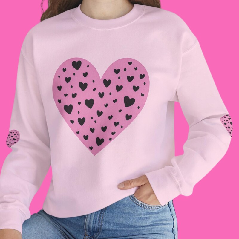 Ymoshoe Women's V-Neck Valentine Sweatshirt - Love Heart & Elbow Patch Design, Cute Gift For Her, Cotton Blend