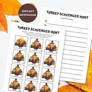 Turkey Scavenger Hunt for Kids,  Thanksgiving Games, Home Scavenger Hunt Printable, Thanksgiving Party Games, Thanksgiving Scavenger Hunt