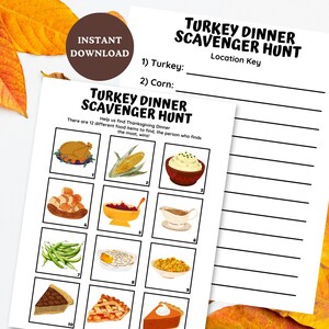 Turkey Dinner Scavenger Hunt for Kids,Thanksgiving Games,Home Scavenger Hunt Printable, Thanksgiving Party Games,Thanksgiving Scavenger Hunt