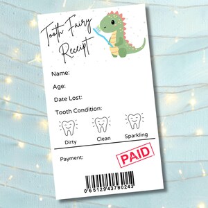 Recibo de Fada do Dente de Dinossauro, Recibo de Presente de Fada, Download Instantâneo de Fada do Dente, Primeiro Dente Perdido, Fada do Dente para Meninos, Fada do Dente para Meninas