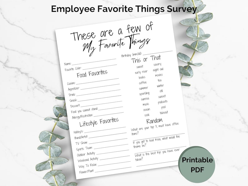 Random Employee Trivia Employee Favorite Things List, Employee Favorites, Team Building ...