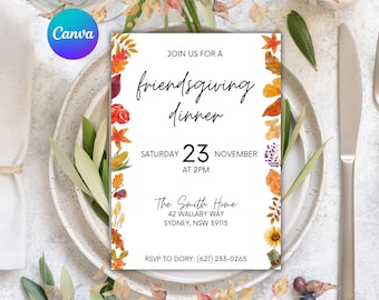 Invitation de fête de l'amitié modifiable, invitation de fête de l'amitié, invitation de fête de l'amitié numérique, amis de Thanksgiving, fête de Thanksgiving