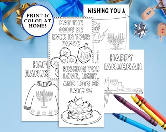 Hanukkah Coloring Cards, Hanukkah Printable Card Bundle, Happy Hanukkah Kids Coloring Craft, Judaica Coloring Page,Chanukah Craft,Jewish Art
