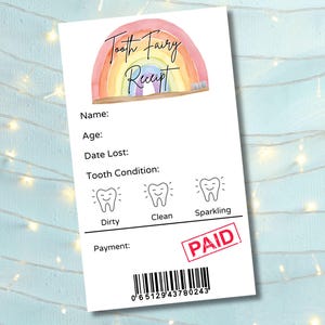 Recibo de Fada do Dente Arco-Íris, Recibo de Presente de Fada, Download Instantâneo de Fada do Dente, Primeiro Dente Perdido, Fada do Dente para Meninos, Fada do Dente para Meninas