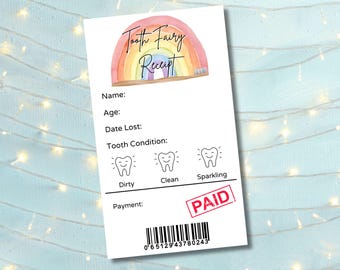 Recibo del Hada de los Dientes Arcoíris, Recibo de Regalo del Hada de los Dientes, Descarga Instantánea del Hada de los Dientes, Primer Diente Caído, Hada de los Dientes para Niños, Hada de los Dientes para Niñas