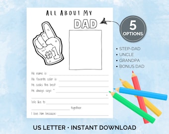 Tutto su mio padre stampabile, regalo per il patrigno, regalo significativo per il papà, regalo bonus per il papà, lavoretto per la festa del papà in età prescolare, lavoretto per la scuola domenicale