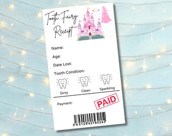 Recibo de Hada de los Dientes Princesa, Recibo de Regalo de Hada, Descarga Instantánea de Hada de los Dientes, Primer Diente Caído, Hada de los Dientes para Niños, Hada de los Dientes para Niñas
