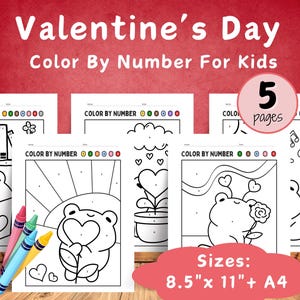 Valentine&#39;s Day Color By Number, Kawaii Coloring Sheets, Preschool  Valentine, Teacher Resource, Sunday School Craft,  Doodle Coloring Page