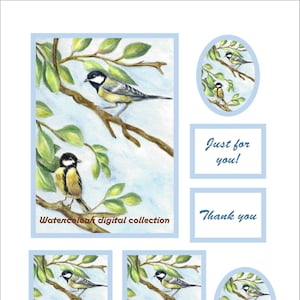 Éphémères pour journaux indésirables. Carte numérique TIT. Papier artisanal imprimable. Oiseau Carte de voeux, carte postale, étiquette cadeau, ATC. Collage, découpage, scrapbooking