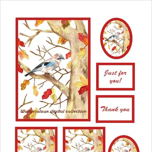 Jay Digital Card. Printable Craft Paper, Bird Greeting Card, Postcard, Gift Tags, ATC. Junk Journal, Ephemera, Collage, Decoupage, Scrapbook