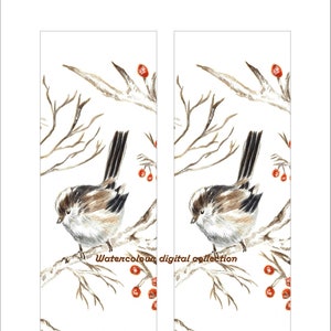 Marque-page oiseau. Mésange à longue queue. Téléchargement numérique. Imprimable, papier artisanal shabby chic, éphémères, journal indésirable, collage, découpage, scrapbooking