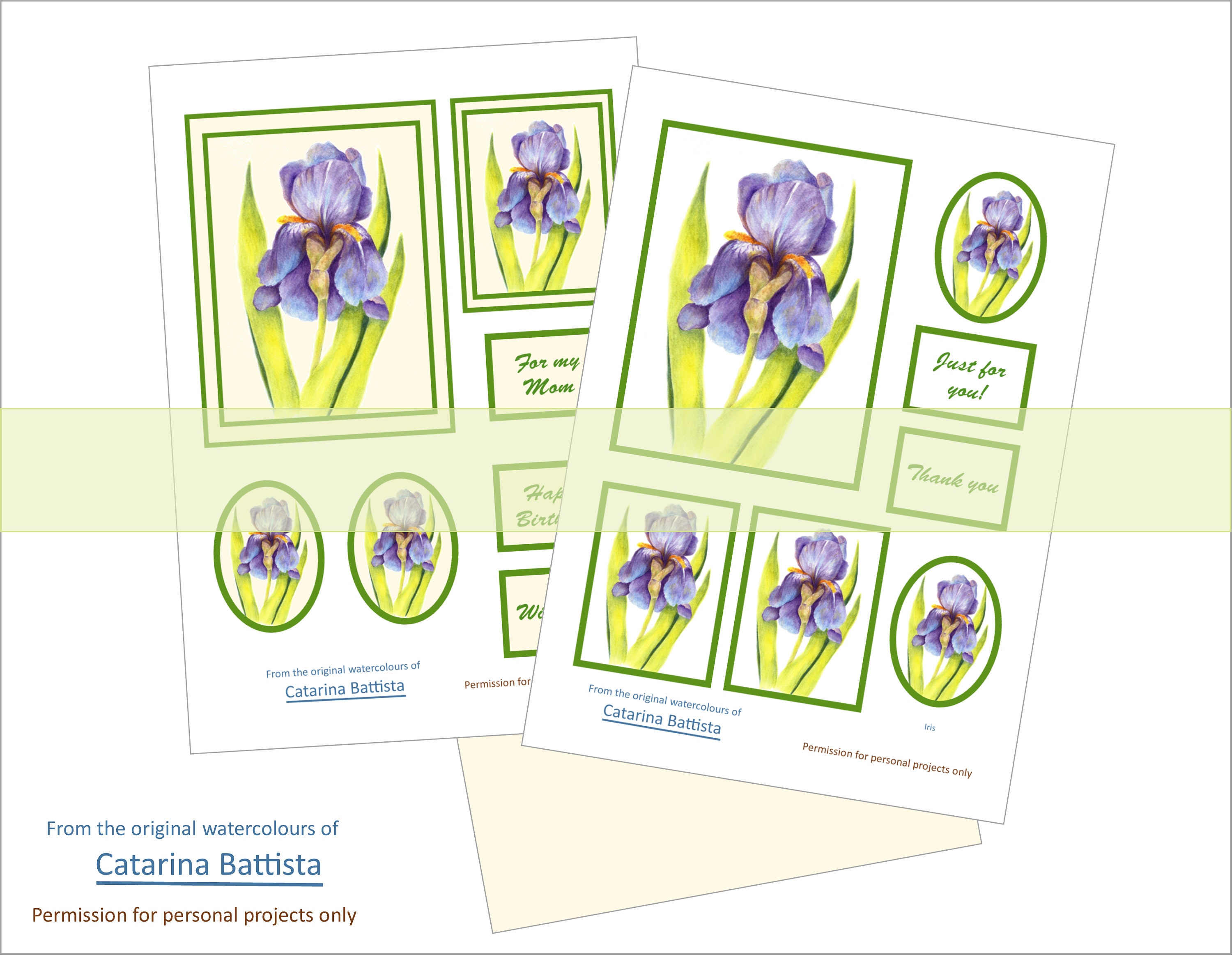 IRIS Digital Card. Printable Download. Botanical, Gift Tag, ATC, Postcards, Digital Collage ...