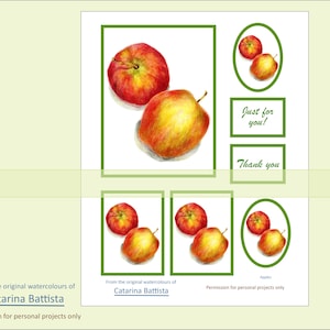Cartão digital. Cartão de frutas. Download imprimível botânico para etiqueta de presente, ATC, cartão postal. Kit de colagem, papel artesanal, enfeite de diário de lixo