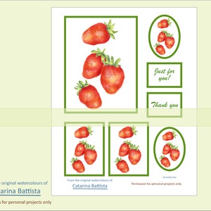 Fraise impression botanique aquarelle fruits téléchargement image éphémère pour carte carte postale étiquette ATC journalisation découpage collage téléchargement immédiat