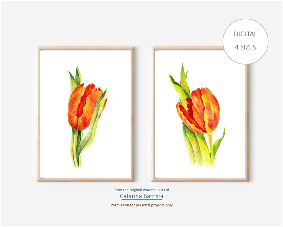 Floral Print Set of 2, Tulips Watercolor, Tulip Wall Art, Flower Print ...