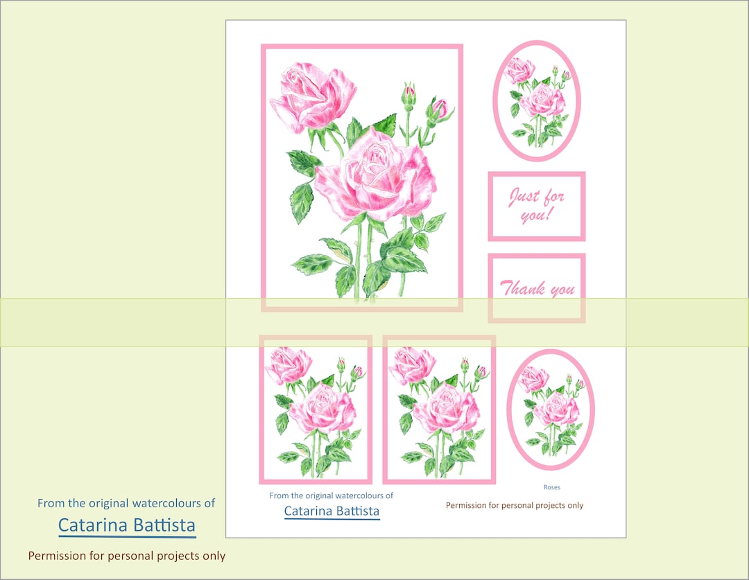 Pink Rose Printable Card. Floral Ephemera for Gift Tag, ATC, Postcard ...