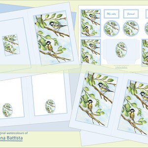 Kit de journal des oiseaux. oiseau mésange. Journal numérique des oiseaux. Agenda, kit de scrapbooking imprimable avec éphémères. Cartes, étiquettes, mots. Kit de journal indésirable