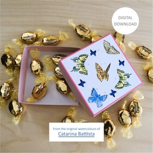 Caixa de Favores. Caixa de Borboletas para Imprimir. Caixa de Doces. Padrão de Caixa de Presente de Caixa de Festa Quadrada. Artesanato em Papel. Caixa para Baixar, Folha de Colagem Digital