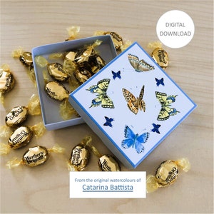 Favor Box. Printable Square Butterfly Box. Candy Box. Party Carton Gift Box Pattern. Paper Craft. Downloadable Box, Digital Collage Sheet