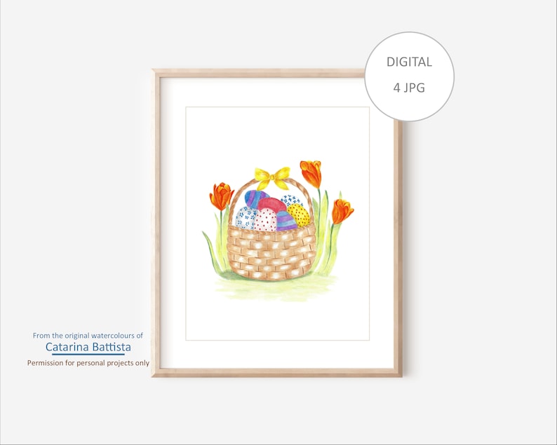 Easter Print, Easter Basket Wall Art Print, Easter Eggs With Flowers