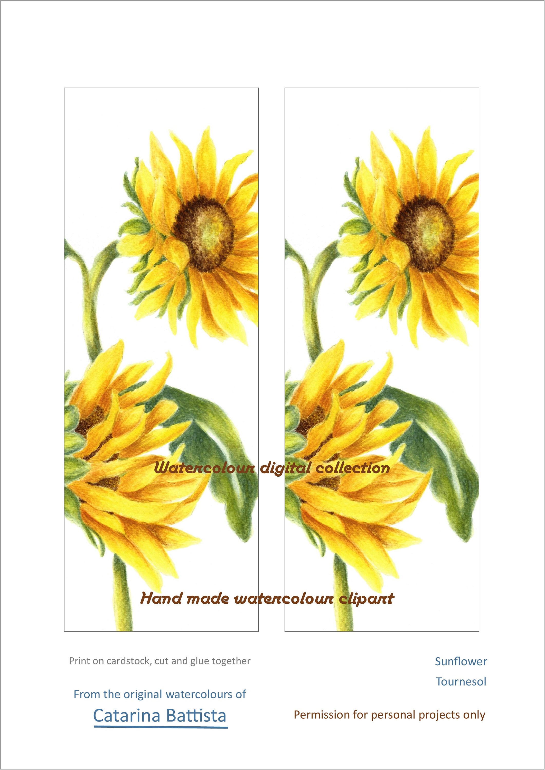 SUNFLOWER DIGITAL BOOKMARK. Digital Paper. Printable Craft Etsy