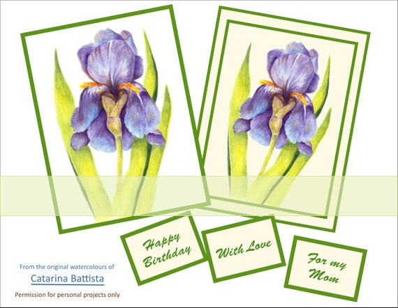 IRIS Digital Card. Printable Download. Botanical Gift Tag | Etsy
