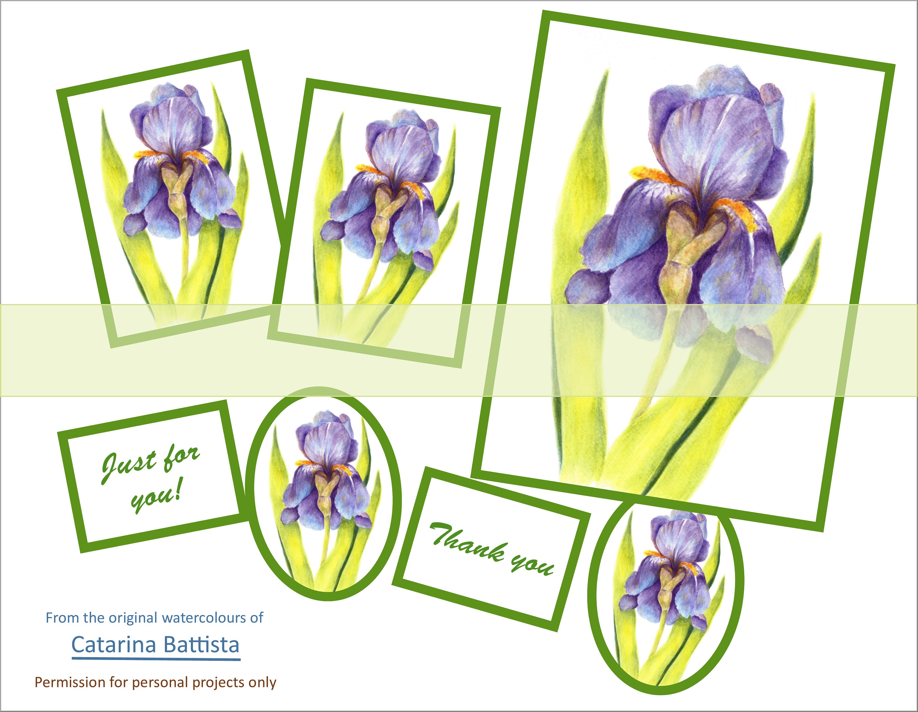 IRIS Digital Card. Printable Download. Botanical, Gift Tag, ATC, Postcards, Digital Collage ...