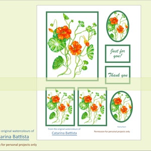 Nasturtium Watercolor Card: Floral Ephemera Image (Digital Download)