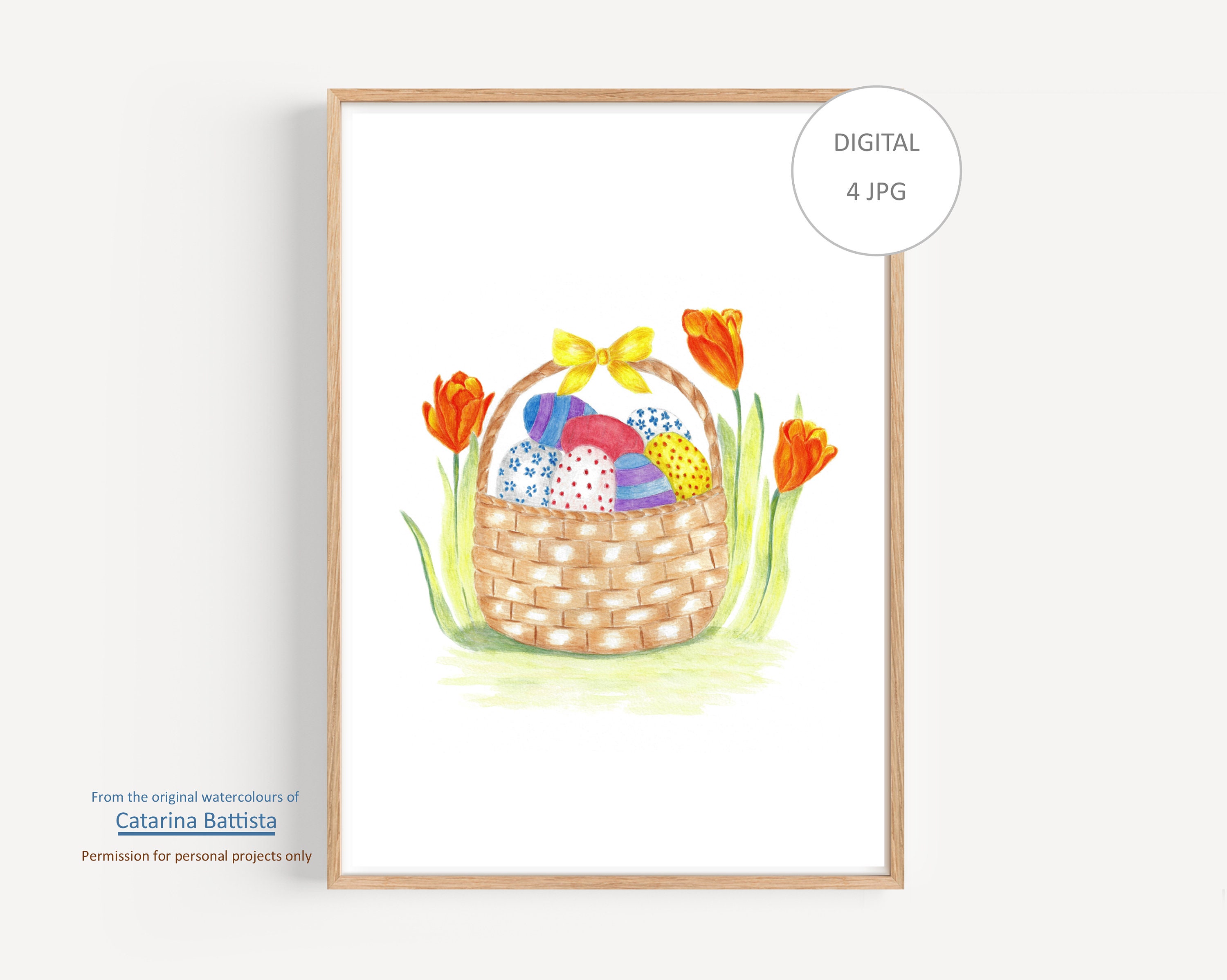 Easter Print, Easter Basket Wall Art Print, Easter Eggs With Flowers
