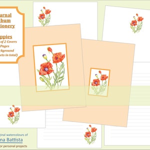 Papier à lettres coquelicots. Ensemble de papeterie. Revue. Album. Journal numérique floral, agenda, journal indésirable, papier imprimable, pages, kit numérique