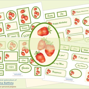 Strawberry Junk Journal Kit: Printable Labels, Cards, Tags (Digital Download)