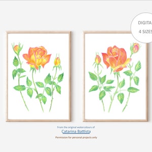 Rose Watercolor Print Set: Floral Botanical Wall Art (Digital Download)