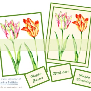 TULIPS Printable Download. Botanical flower images for Gift Tags, ATC, Postcards, Digital Collage Sheet, Journal Embellishment. Craft Paper